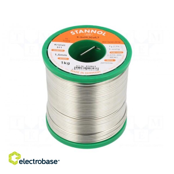 Soldering wire | Sn99,3Cu0,7 | 1.5mm | 1kg | lead free | reel | 227°C
