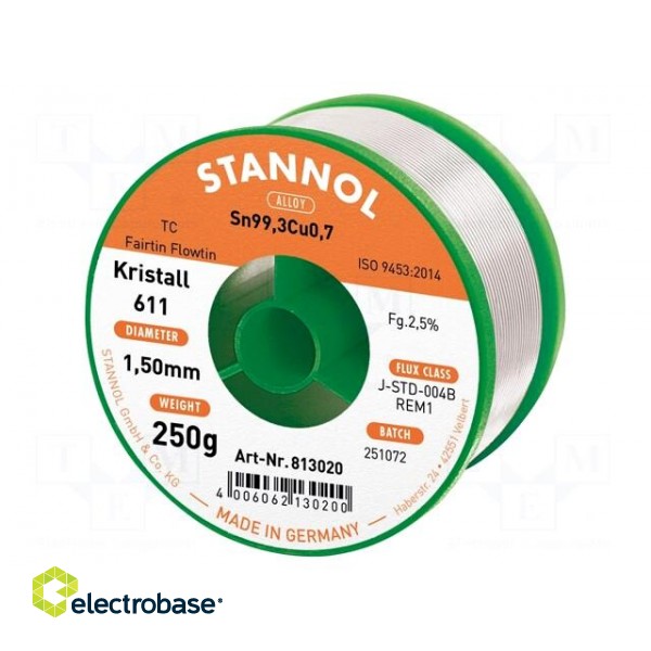 Soldering wire | Sn99,3Cu0,7 | 1.5mm | 250g | lead free | reel | 2.5%