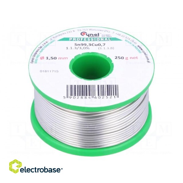 Soldering wire | Sn99,3Cu0,7 | 1.5mm | 250g | lead free | Package: reel