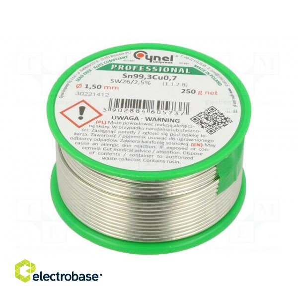 Soldering wire | Sn99,3Cu0,7 | 1.5mm | 250g | lead free | reel | 227°C
