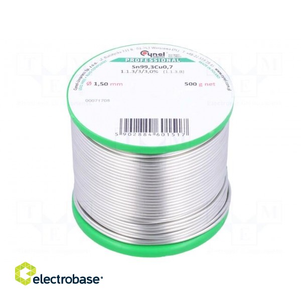 Soldering wire | Sn99,3Cu0,7 | 1.5mm | 500g | lead free | Package: reel