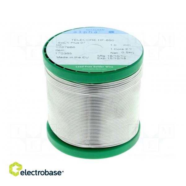 Soldering wire | Sn99,3Cu0,7 | 1mm | 0.5kg | lead free | reel | 2.2%