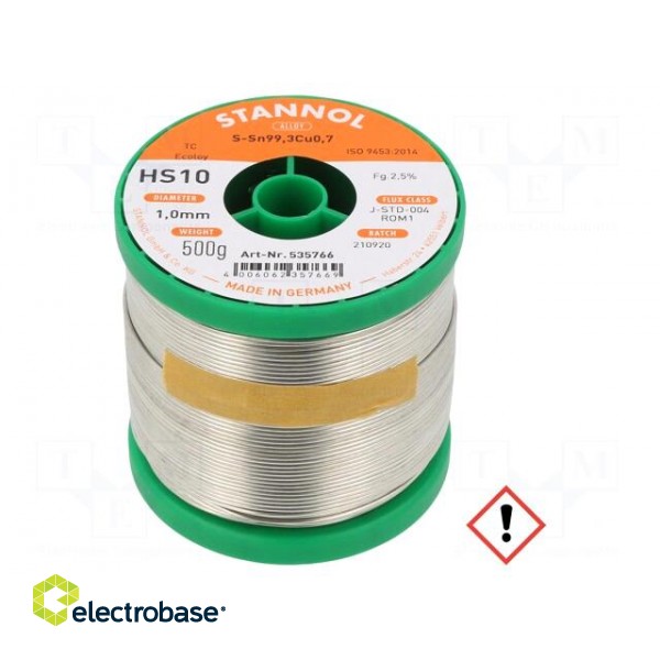 Soldering wire | Sn99Cu1 | 1mm | 0.5kg | lead free | Package: reel