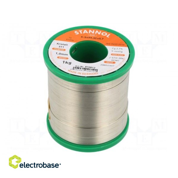 Soldering wire | Sn99,3Cu0,7 | 1mm | 1kg | lead free | reel | 227°C