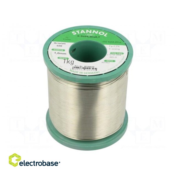 Soldering wire | Sn99Cu1 | 1mm | 1kg | lead free | Package: reel | 227°C