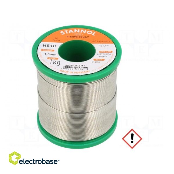 Soldering wire | Sn99,3Cu0,7 | 1mm | 1kg | lead free | reel | 227°C | HS10