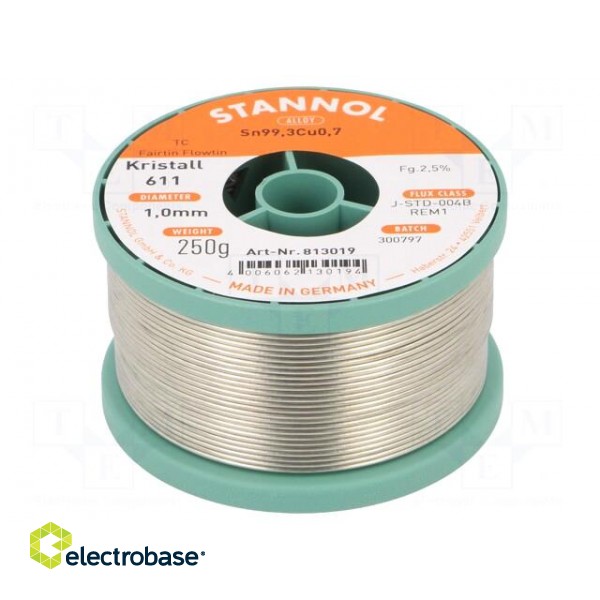 Soldering wire | Sn99,3Cu0,7 | 1mm | 250g | lead free | reel | 2.5%