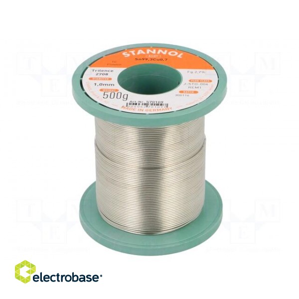 Soldering wire | Sn99,3Cu0,7 | 1mm | 500g | lead free | reel | 2.7%