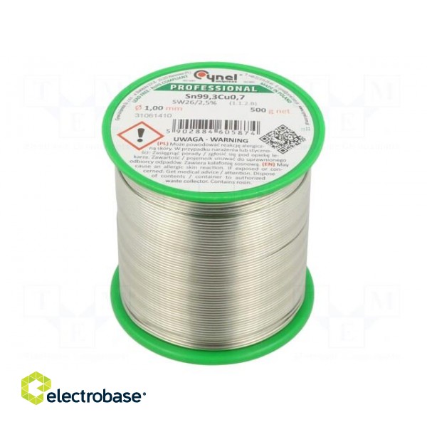 Soldering wire | Sn99,3Cu0,7 | 1mm | 500g | lead free | Package: reel
