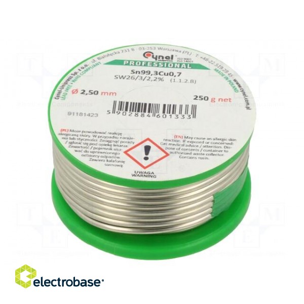 Soldering wire | Sn99,3Cu0,7 | 2.5mm | 250g | lead free | Package: reel