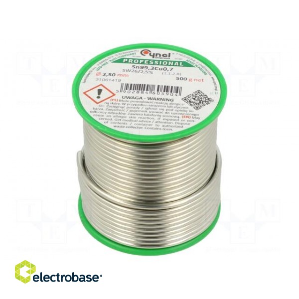 Soldering wire | Sn99,3Cu0,7 | 2.5mm | 500g | lead free | Package: reel