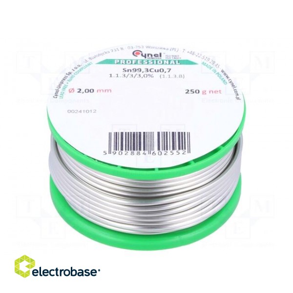 Soldering wire | Sn99,3Cu0,7 | 2mm | 250g | lead free | reel | 227°C | 3%