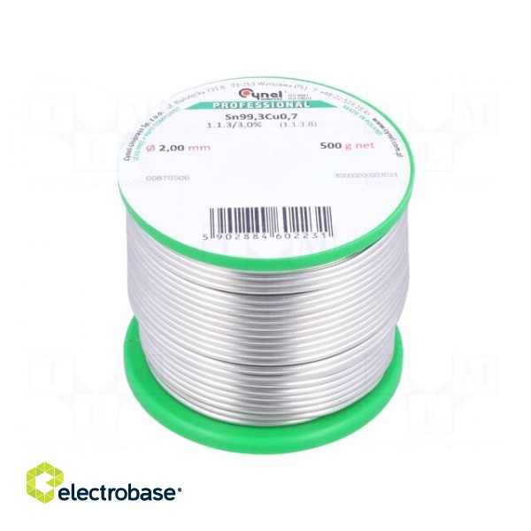 Soldering wire | Sn99,3Cu0,7 | 2mm | 500g | lead free | reel | 227°C | 3%