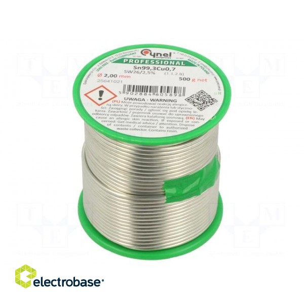 Soldering wire | Sn99,3Cu0,7 | 2mm | 500g | lead free | Package: reel