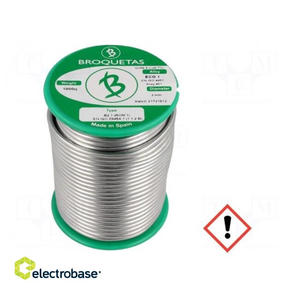 Soldering wire | Sn99,3Cu0,7 | 3mm | 1kg | lead free | Package: reel