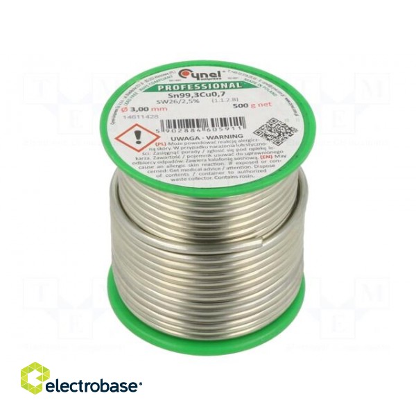 Soldering wire | Sn99,3Cu0,7 | 3mm | 500g | lead free | Package: reel