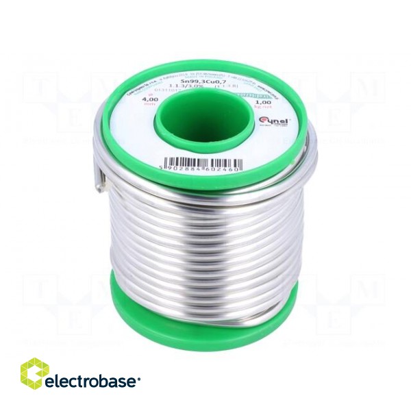 Soldering wire | Sn99,3Cu0,7 | 4mm | 1000g | lead free | Package: reel