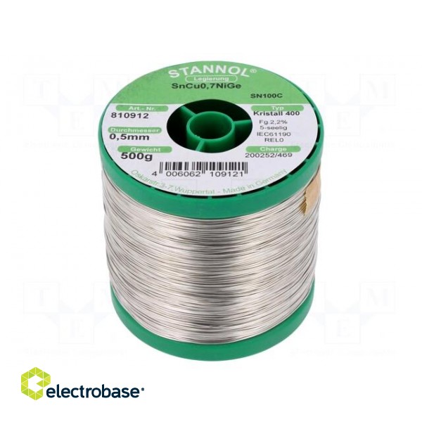 Soldering wire | Sn99,3Cu0,7+NiGe | 0.5mm | 0.5kg | lead free | 227°C