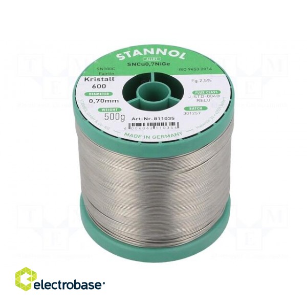 Soldering wire | Sn99,3Cu0,7+NiGe | 0.7mm | 500g | lead free | reel