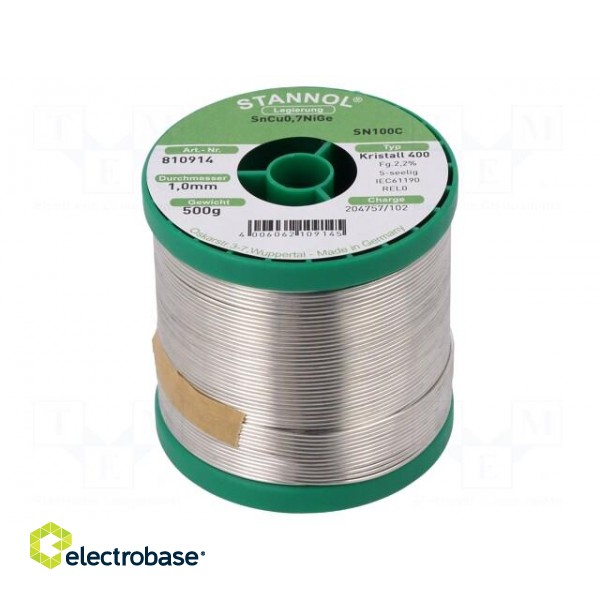 Soldering wire | Sn99,3Cu0,7+NiGe | 1mm | 0.5kg | lead free | 227°C