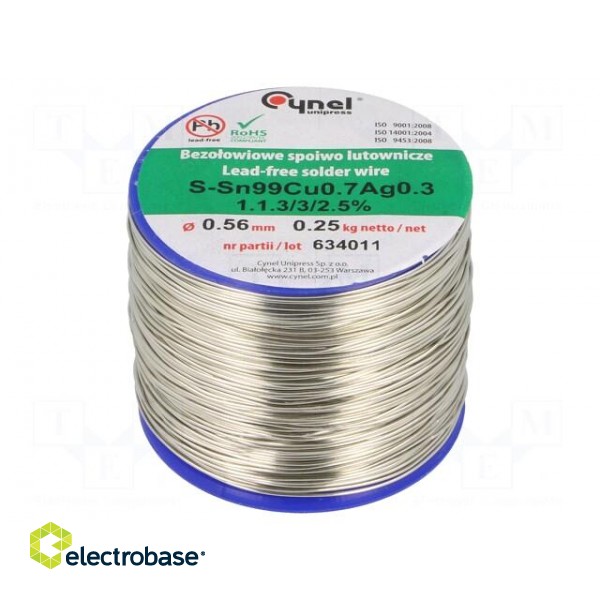 Soldering wire | Sn99Ag0,3Cu0,7 | 0.56mm | 250g | lead free | reel