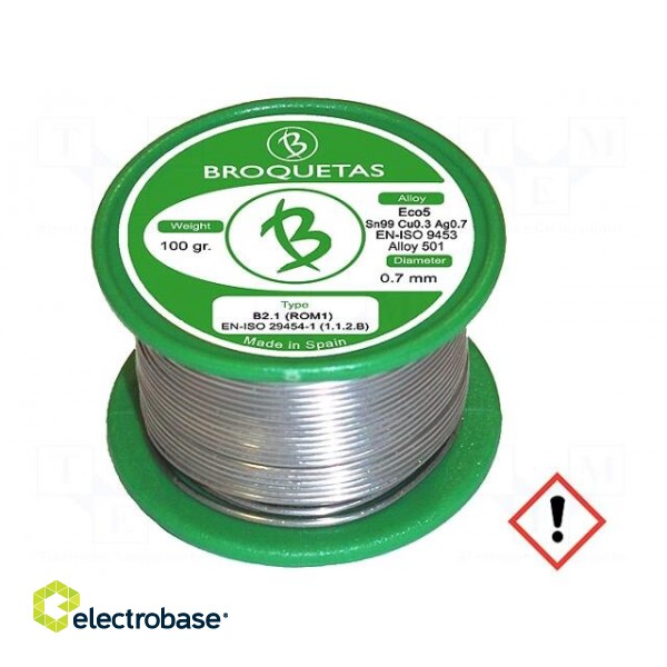 Soldering wire | Sn99Ag0,3Cu0,7 | 0.7mm | 0.1kg | lead free