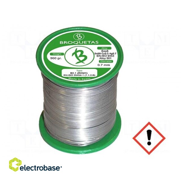 Soldering wire | Sn99Ag0,3Cu0,7 | 0.7mm | 0.5kg | lead free | reel