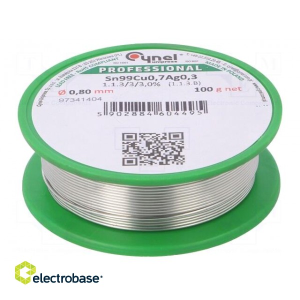Soldering wire | Sn99Ag0,3Cu0,7 | 0.8mm | 100g | lead free | reel | 3%