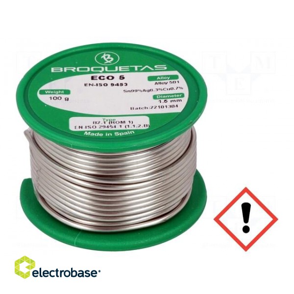 Soldering wire | Sn99Ag0,3Cu0,7 | 1.5mm | 0.1kg | lead free | reel