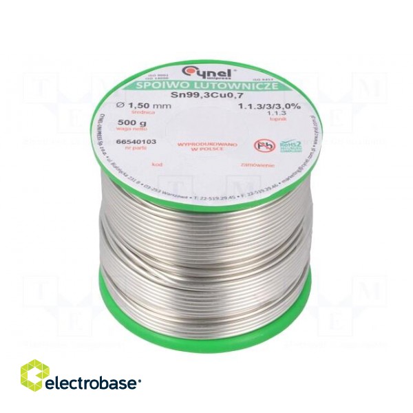Soldering wire | Sn99Ag0,3Cu0,7 | 1.5mm | 500g | lead free | reel | 3%