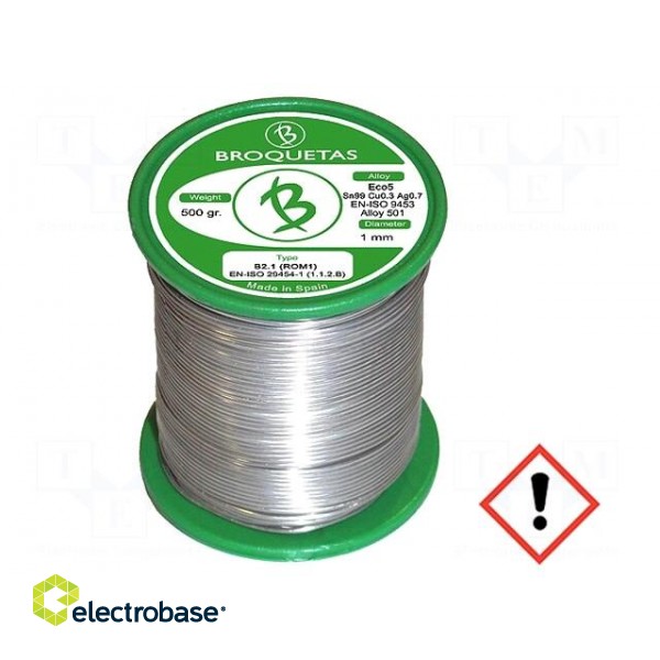 Soldering wire | Sn99Ag0,3Cu0,7 | 1mm | 0.5kg | lead free | 217÷227°C