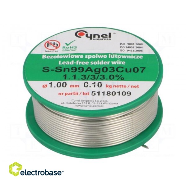 Soldering wire | Sn99Ag0,3Cu0,7 | 1mm | 100g | lead free | 216÷227°C