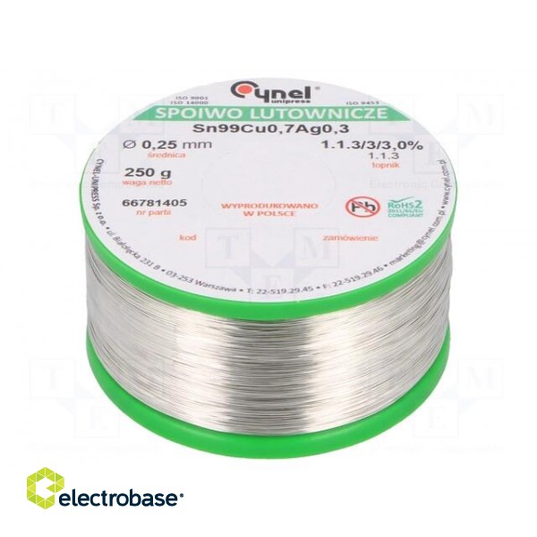 Soldering wire | Sn99Ag0,3Cu0,7 | 250um | 250g | lead free | 216÷227°C