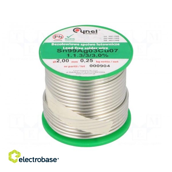 Soldering wire | Sn99Ag0,3Cu0,7 | 2mm | 250g | lead free | 216÷227°C