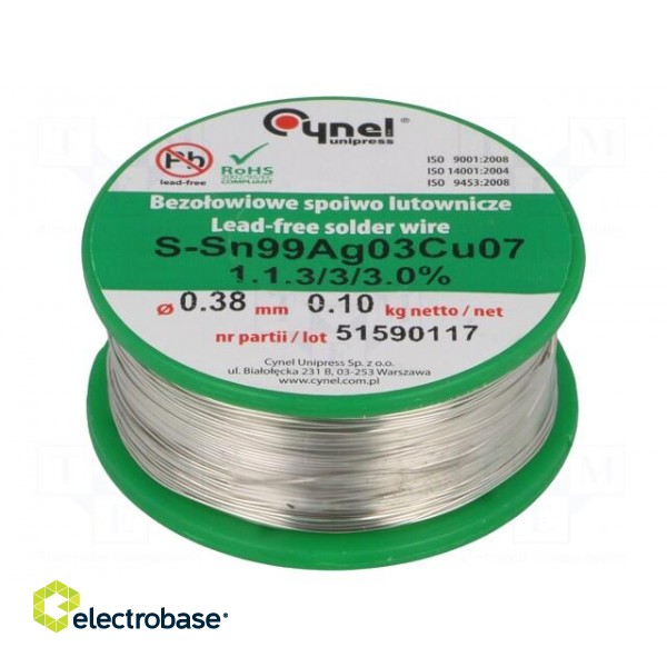 Soldering wire | Sn99Ag0,3Cu0,7 | 380um | 100g | lead free | 216÷227°C