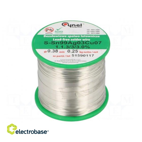 Soldering wire | Sn99Ag0,3Cu0,7 | 380um | 250g | lead free | 216÷227°C