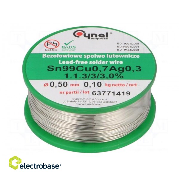 Soldering wire | Sn99Ag0,3Cu0,7 | 500um | 100g | lead free | 216÷227°C