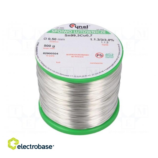 Soldering wire | Sn99Ag0,3Cu0,7 | 500um | 500g | lead free | reel | 3%