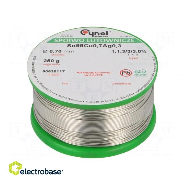 Soldering wire | Sn99Ag0,3Cu0,7 | 700um | 250g | lead free | 216÷227°C