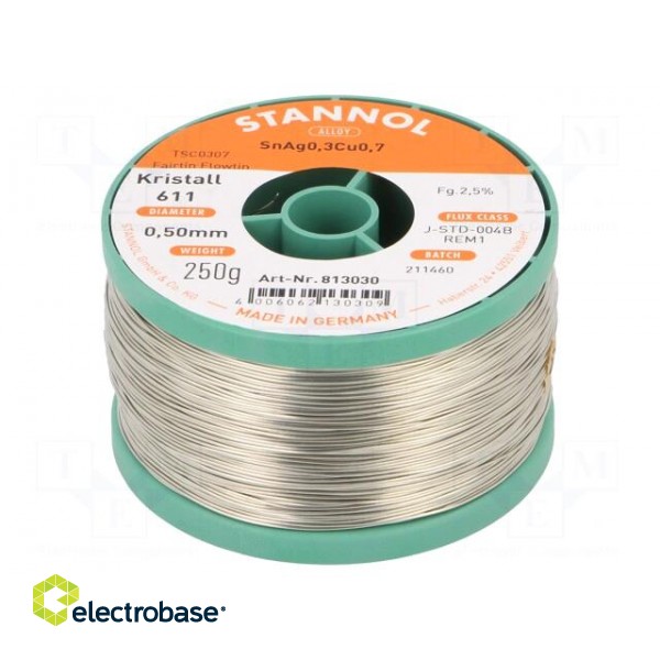 Soldering wire | Sn99Cu0,7Ag0,3 | 0.5mm | 250g | lead free | reel | 2.5%