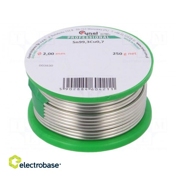 Solid,soldering wire | Sn99,3Cu0,7 | 2mm | 250g | lead free | 227°C