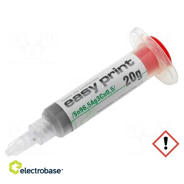 Paste | Sn96,5Ag3Cu0,5 | lead free | syringe | 25÷45um | 20g | 217°C | 15%