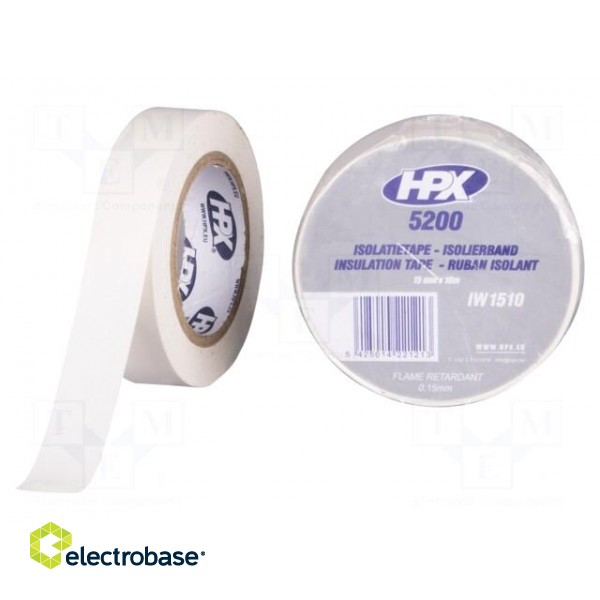 Tape: electrical insulating | W: 15mm | L: 10m | Thk: 0.15mm | white