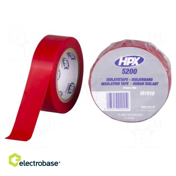 Tape: electrical insulating | W: 19mm | L: 10m | Thk: 0.15mm | red | 241%