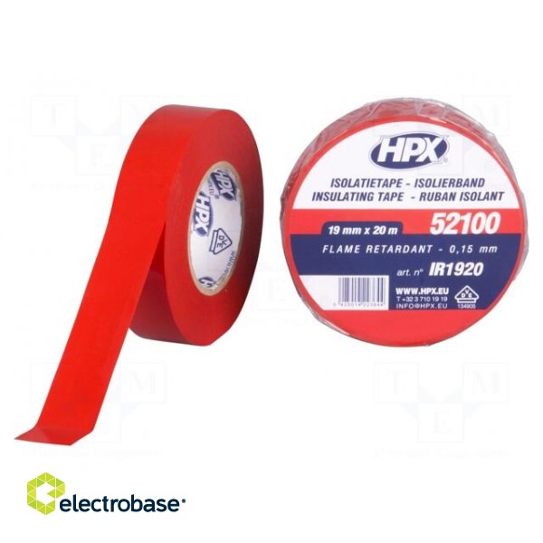 Tape: electrical insulating | W: 19mm | L: 20m | Thk: 0.15mm | red | 125%