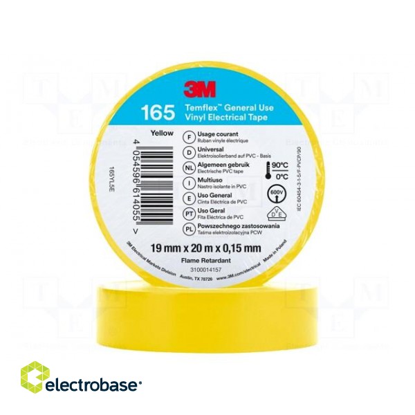 Tape: electrical insulating | W: 19mm | L: 20m | Thk: 0.152mm | yellow