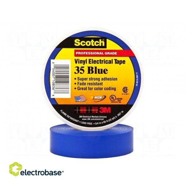 Tape: electrical insulating | W: 19mm | L: 20m | Thk: 0.18mm | blue | 225%