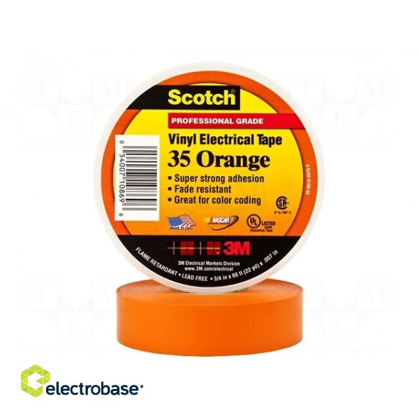 Tape: electrical insulating | W: 19mm | L: 20m | Thk: 0.178mm | orange