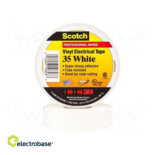 Tape: electrical insulating | W: 19mm | L: 20m | Thk: 0.178mm | white