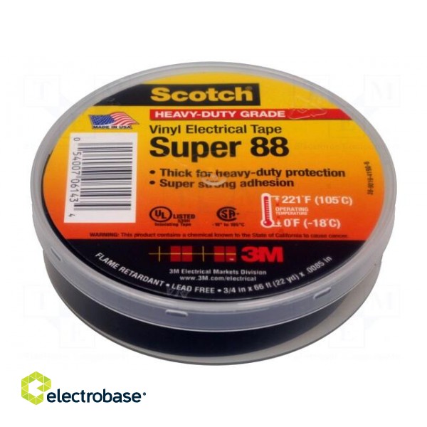 Tape: electrical insulating | W: 19mm | L: 20m | Thk: 0.22mm | black image 2